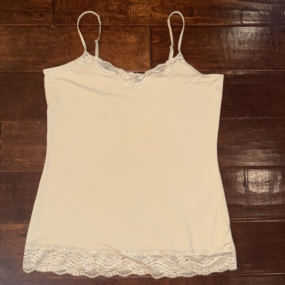 Relativity Lace Trim Camisole Tank Top Beige Fitted Size Large Y2K